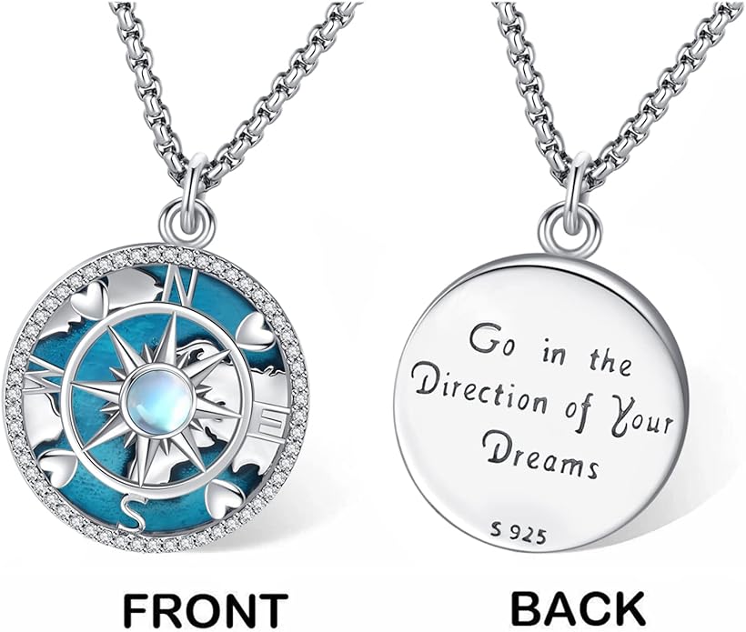 Compass Necklace for Women Men 925 Sterling Silver Pendant Urn Necklaces for Ashes Picture Locket Necklace Anchor Necklace Viking Necklace Crystals CZ Moonstone Abalone Shell Turquoise Compass Jewelry