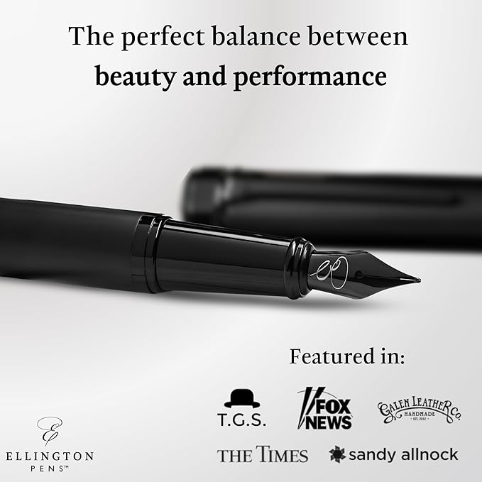 Ellington Pens Luxury Fountain Pen Set - Fountain Pens for Writing - Smooth Nib - 24 Ink Cartridges Special Bundle - Includes Refillable Ink Converter, Calligraphy, Journaling, Sketching (The Stealth)