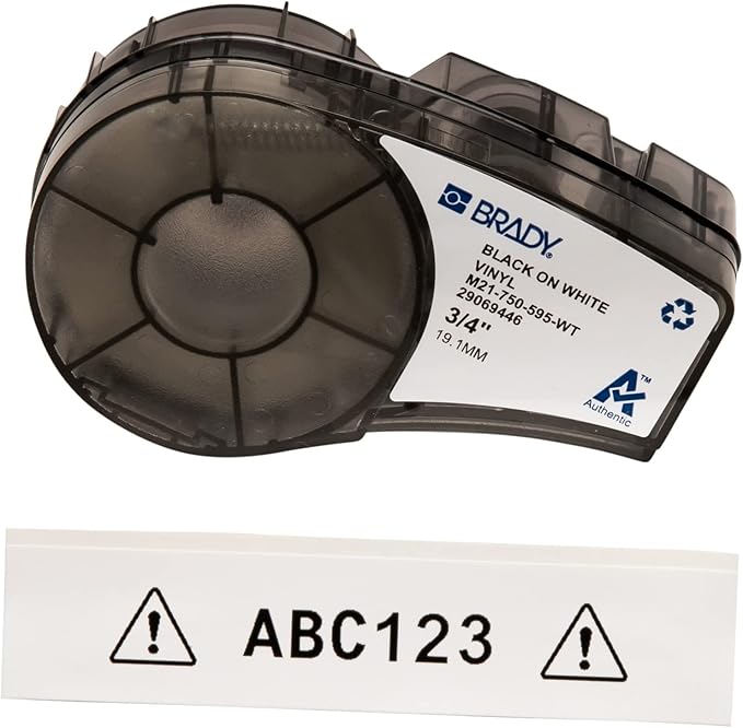 Brady Authentic (M21-750-595-WT) All-Weather Vinyl Label for Indoor/Outdoor ID, Lab and Equipment Labeling, Black on White- For M210, M210-LAB, M211, BMP21-PLUS and BMP21-LAB Printers, .75" W 21' L