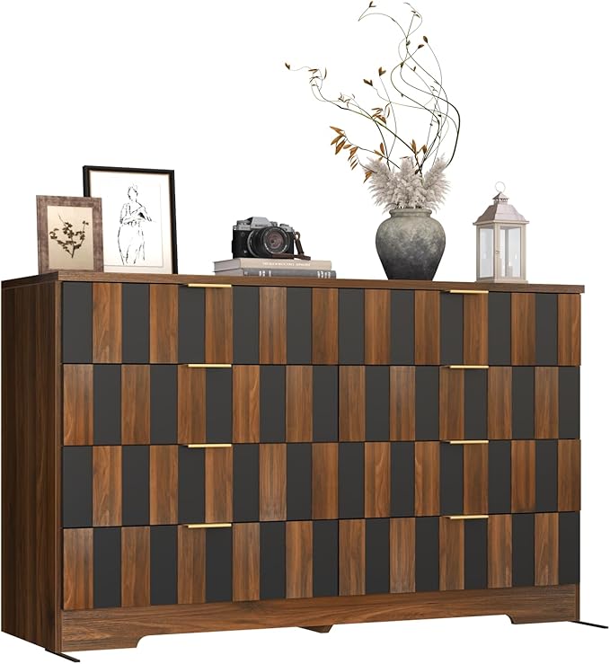 8 Drawer Dresser for Bedroom, Modern Double Dresser, 48" Wide Chest of Drawers with Anti-Tipping & Metal Handles, Mid Century Wooden Storage TV Stand, Closet Dresser for Living Room, Entryway, Walnut