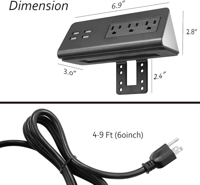 Emerising 2-Pack Desk Edge Mount Power Strips with 4 USB Ports & 3 AC Power Outlets for Home and Office Desktop Charging Bucket
