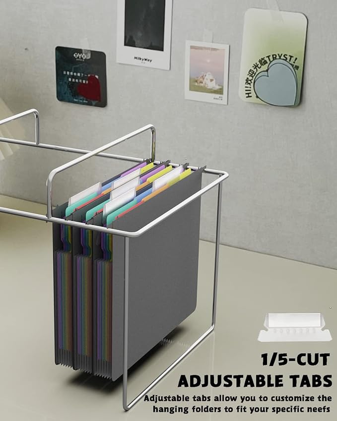 MAIMIS Plastic Expanding Hanging File Folders, 7 Pocket Extra Capacity Accordion Hang Folder, 1/5 Cut Adjustable Tabs, Multi-Color Lables, Letter Size for Filing Cabinet - 3 Pack