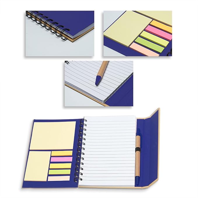DISCOUNT PROMOS Eco Friendly Spiral Notebooks with Pens Set of 10, Bulk Pack - Perfect for School, Office, Home - Blue
