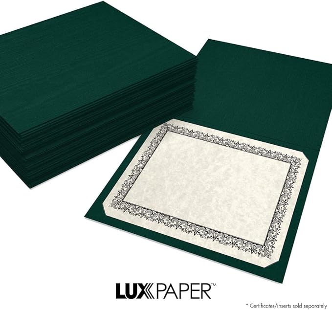 LUXPaper 9.5" x 12" Certificate Holders | Green Linen | 100lb. Cover | 250 Qty