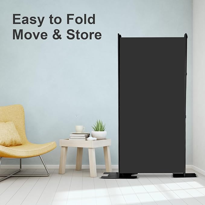 MAYOLIAH 3-Panel Black Room Divider 6ft Tall Folding Privacy Screen w/Flat Base Portable Office Partition Indoor Wall Separator 101" W X 72" H