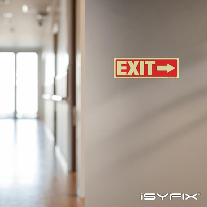 iSYFIX Exit Stickers Signs with Directional Right Arrow 12 Pack 12x4 Inch - Glow in the Dark Photoluminescent Vinyl for Office, School, Business, Warehouse - UV & Weather Resistant for Indoor/Outdoor Use