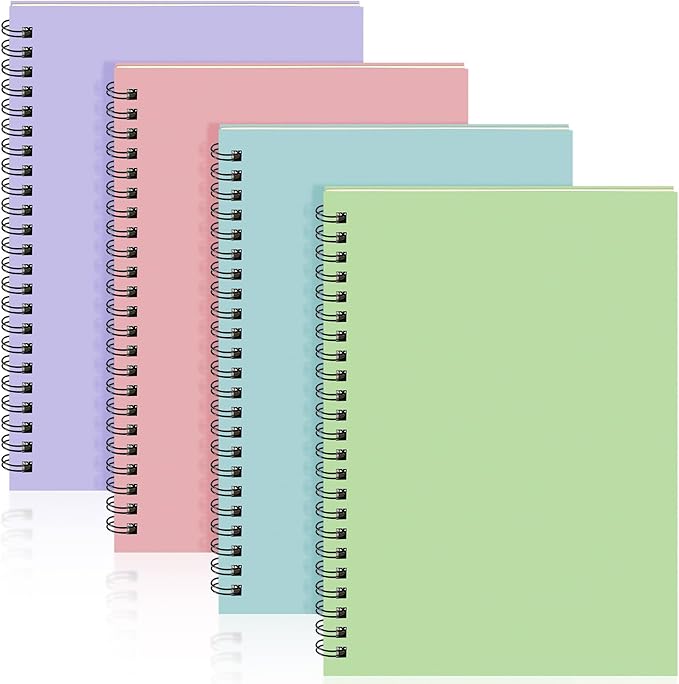 Yahenda 4 Pcs Spiral Notebook Bulk A5 Journal Lined 8.3'' x 5.5'' Writing Composition Paper Small Notepad Subject Notebook for Students Office Business Back to School Supplies (Pastel Colors)