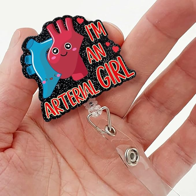 Sixrip I'm an Arterial Girl Retractable Glitter Badge Reel with Alligator Clip, Funny Heart Aorta Badge Holder Gift for Cardiology Doctor Nurse VAT RN Cardiologist Cardiovascular Medical Office Work