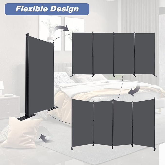 CHOSENM Room Divider, 4 Panel Folding Privacy Screens with Wider Support Feet, 6 Ft Portable Room Partition for Room Separator, 136" W X 71" H,Grey
