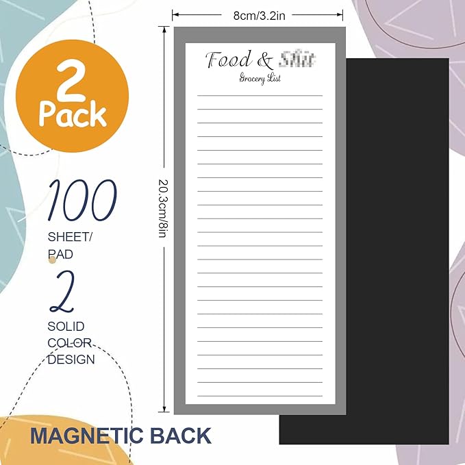 Utron 2 Pack Magnetic Notepads for Refrigerator, 100 Pages/Book Grocery List Magnet Pad for Fridge, Design Magnetic Grocery List Pad for Fridge, Grocery List Notepad, to-Do Memos, List(8 x 20.3cm)