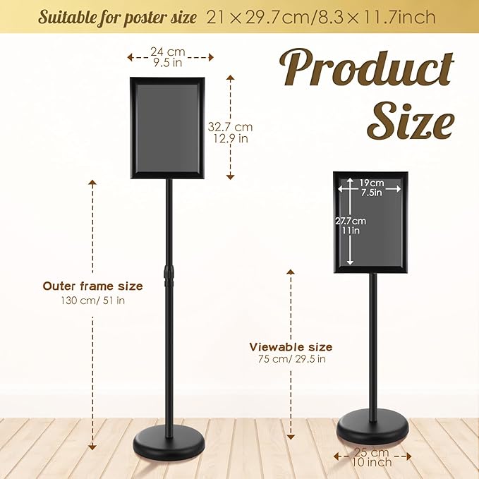 LEIFIDE 4 Pack Sign Holder Stand 8.5 x 11'' Adjustable Heavy Duty Pedestal Floor Sign Holder Poster Stand for Outdoor Indoor Advertising, Rotatable, Vertical & Horizontal View Displayed(Black)