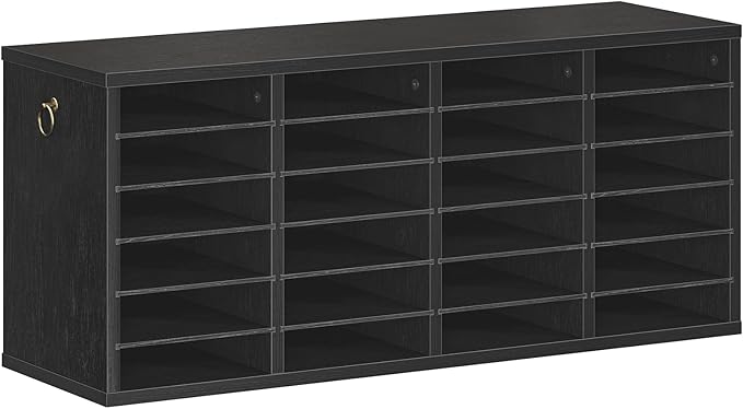 HOOBRO Literature Organizers, 24 Compartments Office Mailbox with Adjustable Shelves, Wood Countertop Literature Sorter for Office, Home, Classroom, Mailrooms Organization Black BK64WF01