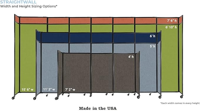 Versare Straightwall Sliding Portable Wall Partition | Freestanding Office Dividers | Locking Wheels | Temporary Room Separator | 11'3" Wide x 7'6" Tall Blue Spruce Fabric Panels