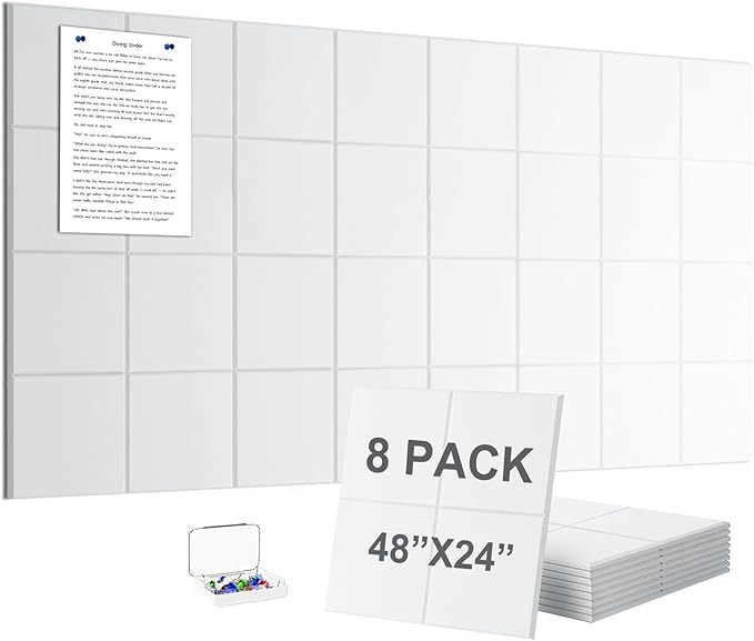 G Gamit Large Felt Wall Tiles Bulletin Board,Large Cork Board Alternative with 30 Pushpins,8-Pack Felt Pin Board with 56 Safe Removable Adhesive Tabs for Home Office School (White)