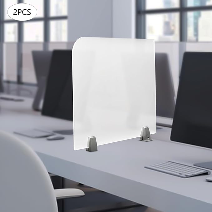 Desk Divider, 2 pcs Acrylic Desk Privacy Panels, Privacy Desk Screen, Frosted Acrylic Partitions with Clips Acrylic Table Top Sneeze Guard for Offices Schools (23"x18"x2")