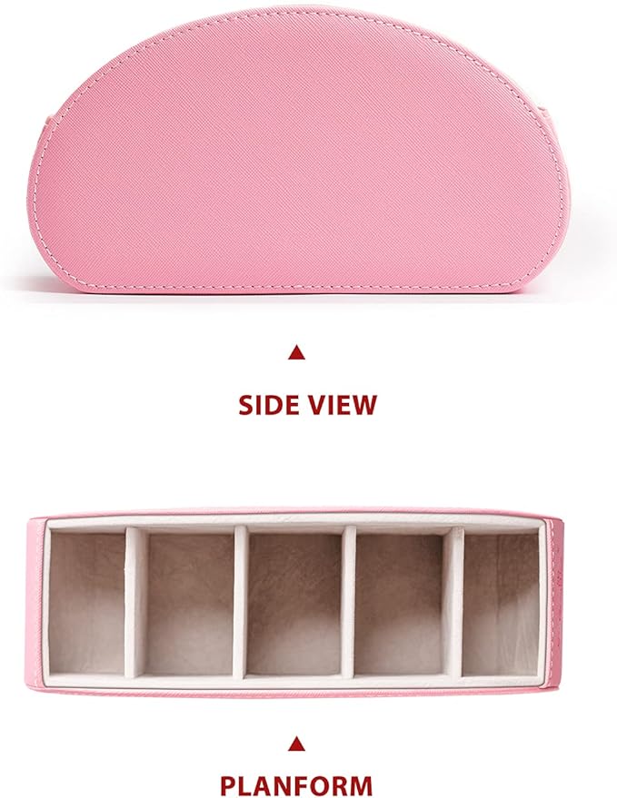 BONNY DODO Remote Control Holders Organizer Box with 5 Compartment PU Leather Multi-functional Office Desk Storage Caddy Store Tv Remote for Media Player,Brush,Pencil,Glassees&Office Supplies (Pink)