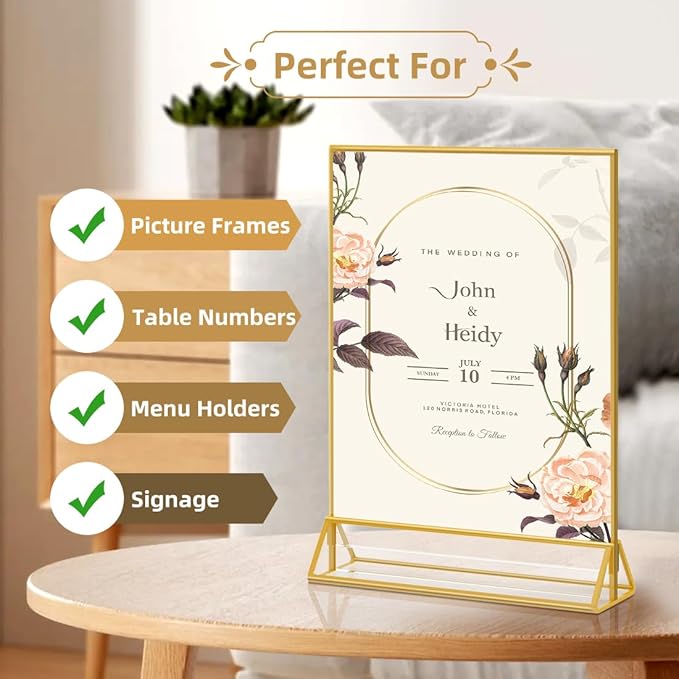 PPH-Sisy 8X10 Gold Frames Double Sided Acrylic Sign Holder Tabletop Picture Frames Vertical Display Stand for Photos Wedding School Home,Set of 6
