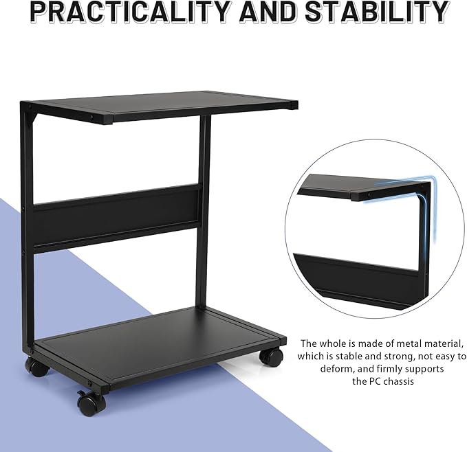 Bfttlity PC Stand Computer Tower Stand 2-Tier Metal CPU Holder with Locking Caster Wheels Suitable for Most PC (Black, L)