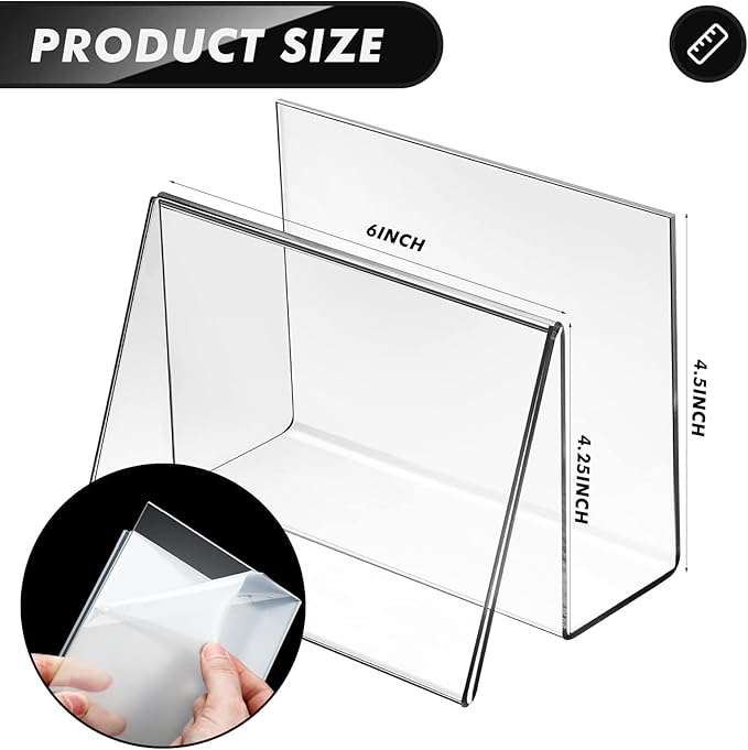 Vicenpal 4 Pcs Clear Acrylic Postcard Holder Business Card Holder Greeting Card Display Clear Business Card Stand Rack for Index Card Organizer Desk Table Home Office School, 6 x 4.25 x 4.5 Inch