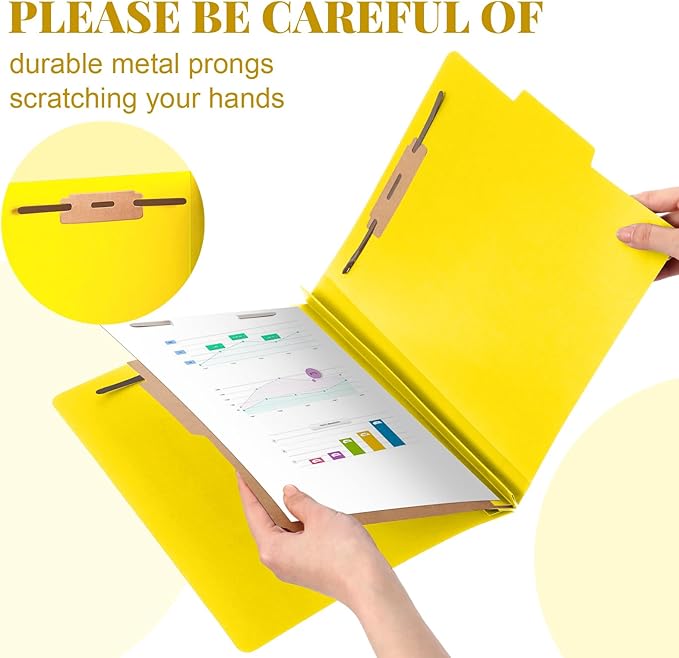 Skyygemm 12 Pcs Classification Folders Letter Size, 1 Divider Pressboard File Folder with Fasteners, Expanding File Organizer Bulk for School Teachers, Office Employee, Coworker, Staff (Yellow)