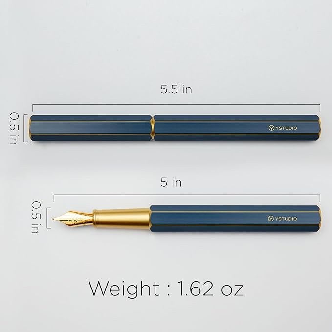 YSTUDIO Stunning Classic Revolve Fountain Pen, Schmidt Gilded Nib, Best Pen Gift Set for Men & Women, Professional, Executive Office, Nice Pens（blue，M nib）