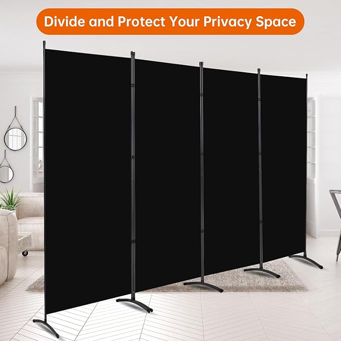 Room Divider 6FT Folding Privacy Screens, 4 Panel Partition Room Dividers w/Freestanding Design, Portable Wall Divider for Room Separtation, Fabric Screen Panel for Home Office Bedroom Dorm