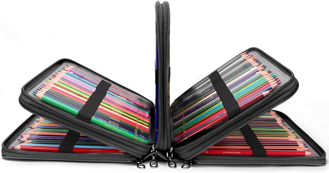 Vomgomfom Colored Pencil Case - 200 Slots Pencil Holder with Zipper Closure Twill Fabric Large Capacity Pencil Case for Watercolor Pens or Markers, Pencil Case Organizer for Artist (Black Flower)