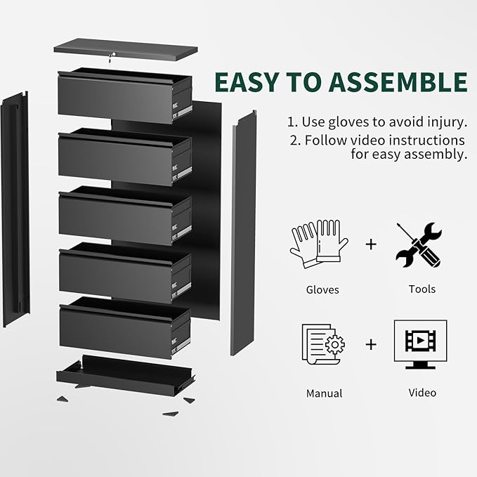 2 Drawer Lateral File Cabinet with Lock, Metal File Cabinets for Home Office, Office Furniture for Organization Hanging Legal/Letter/A4, Metal Filing Cabinet Storage Cabinet, Require Assembly, Black