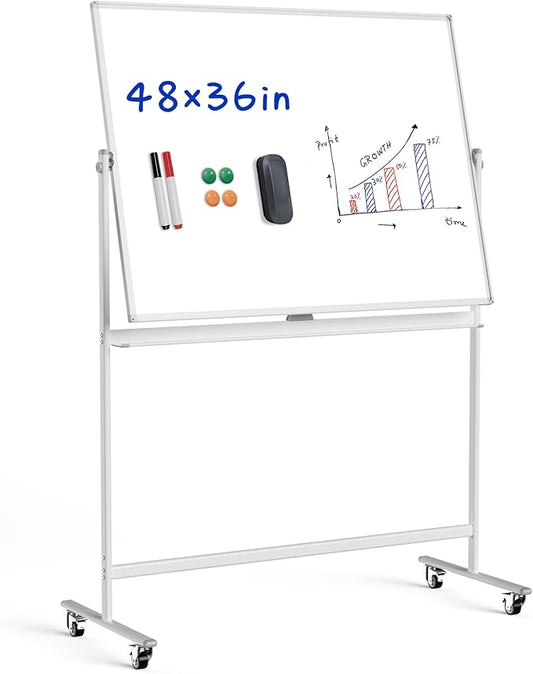 Rolling Whiteboard/w Height Adjustable, Mifuro 48 x 36 Large Portable Dry Erase Board with Stand and Wheels for Office,Classroom &School, White