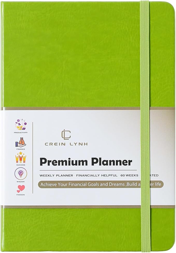 Crein Lynh 2025-2027 Premium Planner, Weekly & Monthly Calendar Planner with Budget & Goal Setting, January 2025 – December 2027, Tabs, Inner Pocket, Daily Journal Organizer for Women, A5, Green
