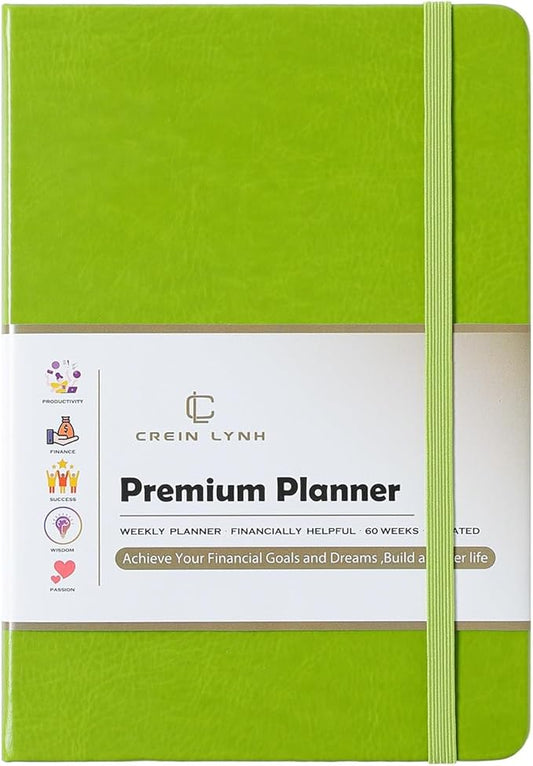 Crein Lynh 2025-2027 Premium Planner, Weekly & Monthly Calendar Planner with Budget & Goal Setting, January 2025 – December 2027, Tabs, Inner Pocket, Daily Journal Organizer for Women, A5, Green