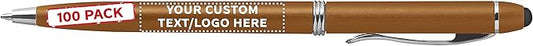 DISCOUNT PROMOS Custom Twist Action Plastic Stylus Pens, Set of 100, Personalized Bulk Pack - Pens for Work, Cool Pens for Writing, Black Ink - Gold