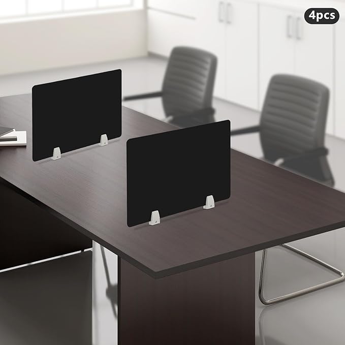 4 Pcs Desk Divider Privacy Panel, 23.6”L X15.8”W Frosted Acrylic Desk Privacy Panels with 8 Clamps for Offices Schools Call Centers (Black)