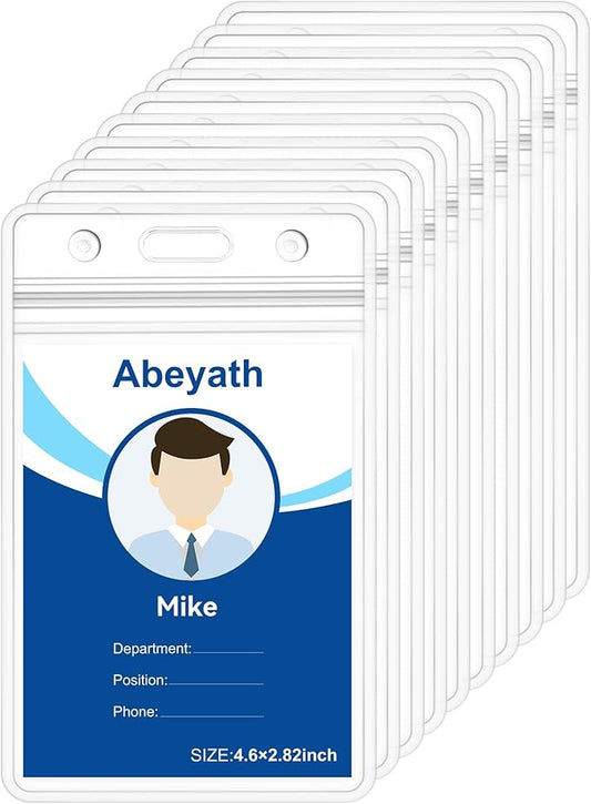 ABEYATH 50Pack Extra Thick ID Card Name Badge Holder Heavy Duty Waterproof Clear Plastic PVC Vertical Sleeve Pocket Resealable 4.6x3.82inch