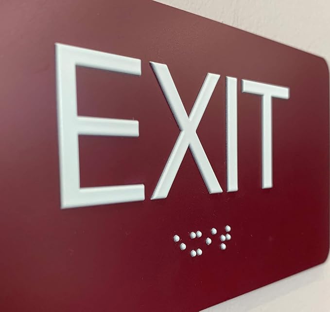 ADA Compliant Sign with Braille (6" x 3", Exit, Burgundy)