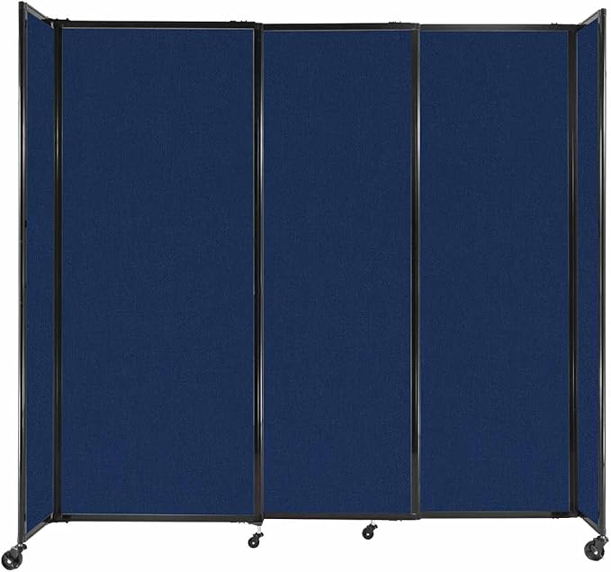 Versare Straightwall Sliding Portable Wall Partition | Freestanding Office Dividers | Locking Wheels | Temporary Room Separator | 7'2'' Wide x 6'10'' Tall Navy Blue Fabric Panels