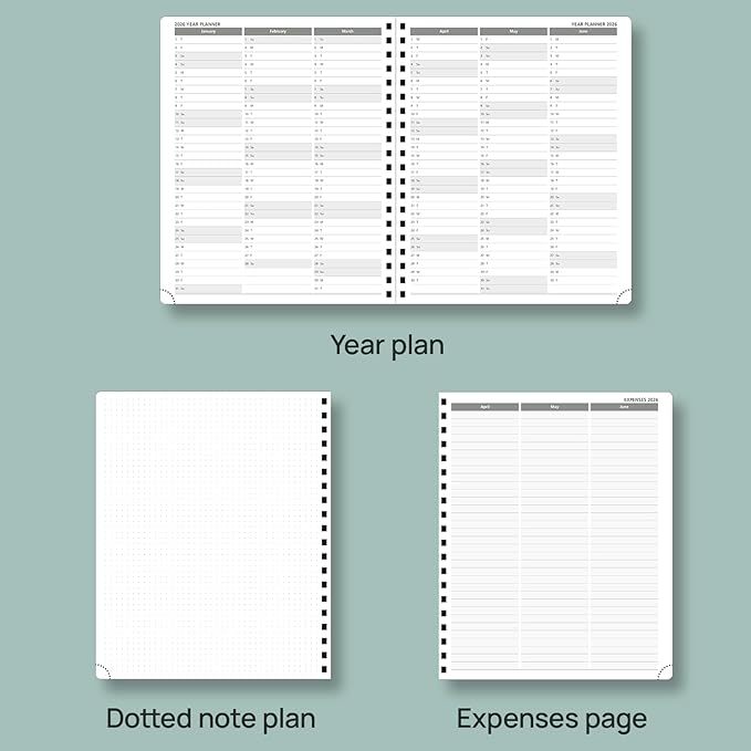 POPRUN Planner 2025-2026 (Large - 8.5'' x 10.5'') Academic Weekly Calendar (July 2025 - June 2026) with Hourly Time Slots, Monthly Tabs, 100GSM Thick Papers, Spiral Leather Cover - Blue Green