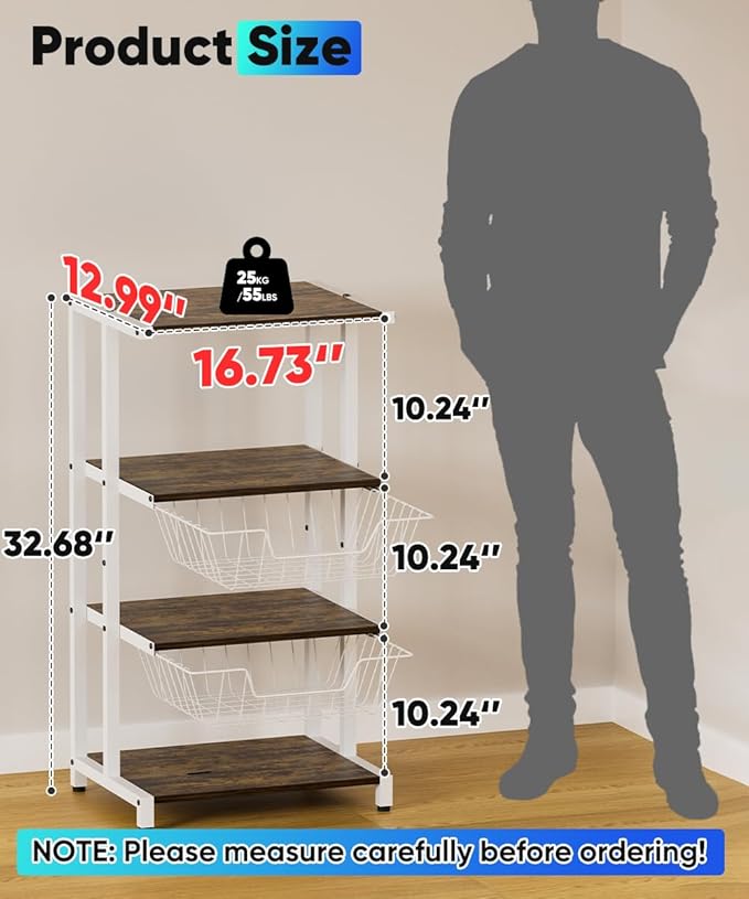 Ardier Media Stand with Two Detachable Baskets, 4-Tier AV Media Stand Corner Shelf for DVD Players/Cable Boxes/Games Consoles, Audio Storage Rack for Living Room, Gaming Room, Music Studio, White