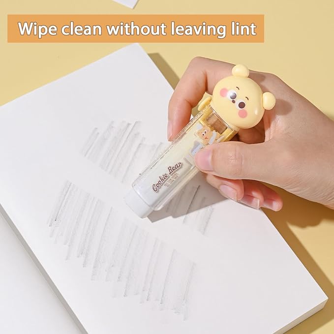 3PCS Retractable Pencil Eraser, Cute Erasers,Kawaii Bear Eraser in Three Colors,Suitable for School Home Office Supplies