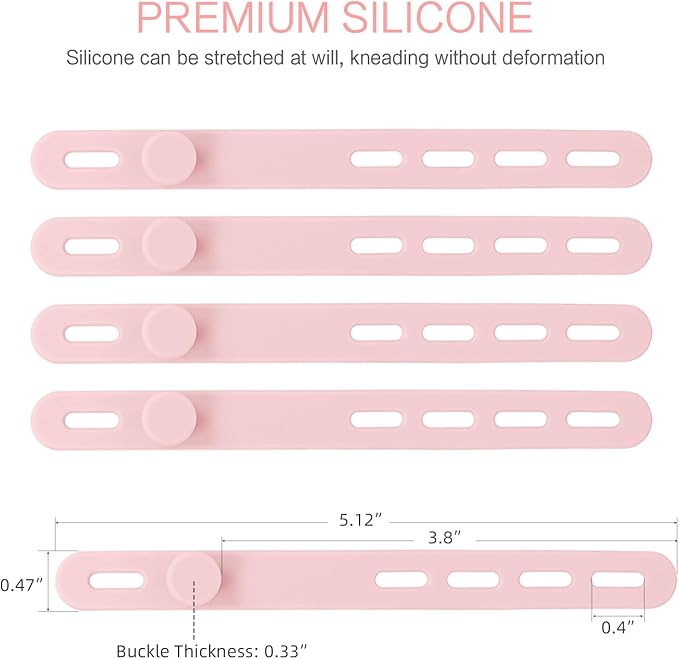 Donruby 24Pcs Silicone Cable Ties - Reusable & Washable with Locking Buckles, Adjustable Fastening Cable Management Straps, Multi-Purpose High Elasticity Cord Organizer (Pink)