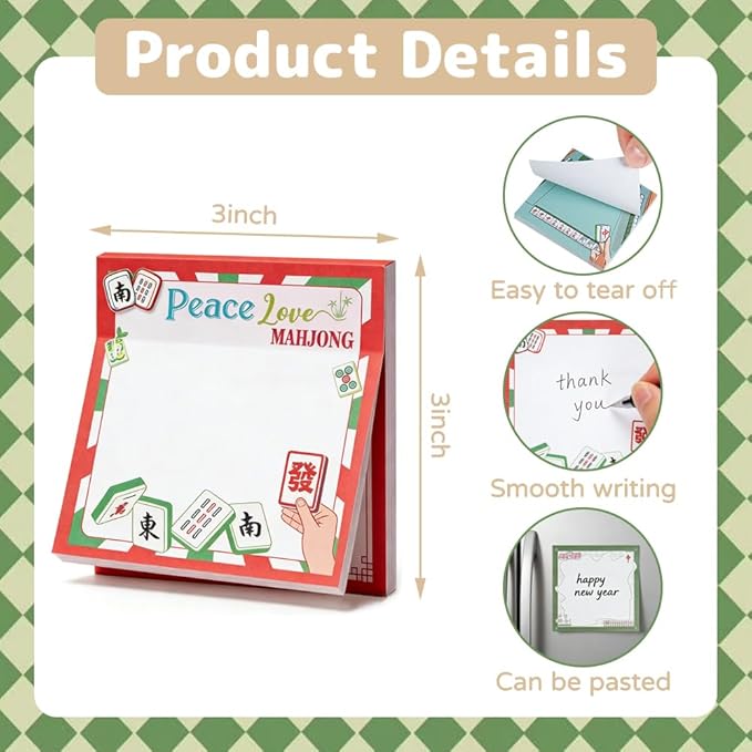 Lummitwit 20 Pcs 3x3 in Mahjong Sticky Notes Pads - Cute Self-Adhesive Stationery, Mahjong Gifts for Women & Lovers, Mahjong Accessories for Birthday Party Favors & Decorations Supplies