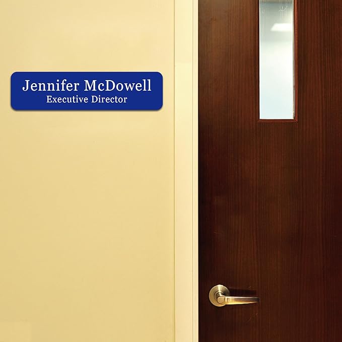 Custom Office Engraved Name Plate for Door or Wall Sign, Personalized Door Name Plate for Office with Adhesive, Laser Engraving, 10 Colors Available, 3 Styles (2" x 10")