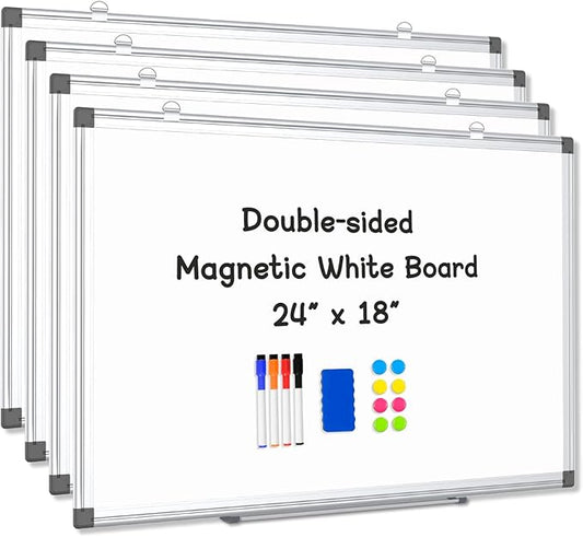 AMUSIGHT 4 Pack Double-Sided Magnetic Whiteboard, 24" x 18" Dry Erase Board, Aluminum Frame White Board for Wall, Hanging Mounting White Board Dry Erase Marker Board for Office, School, Home