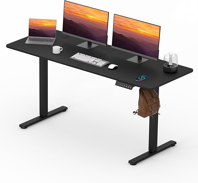 FitStand Adjustable Stand Up Desk Standing Desk, 63x24 Inches Home Office Desk with Memory Preset, Computer Workstation Splice Black Top + Black Frame