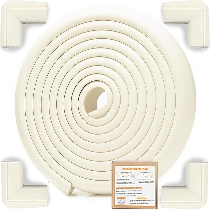 Baby Proof Corners and Edges Protector 8.2ft (Large 7.5ft Edge+4 Corner Guard), Fireplace Baby Proofing Bumper, Heavy-Duty Soft NBR Foam Edge Corner Protector for Furniture Table, Childsafe/Pre-Taped