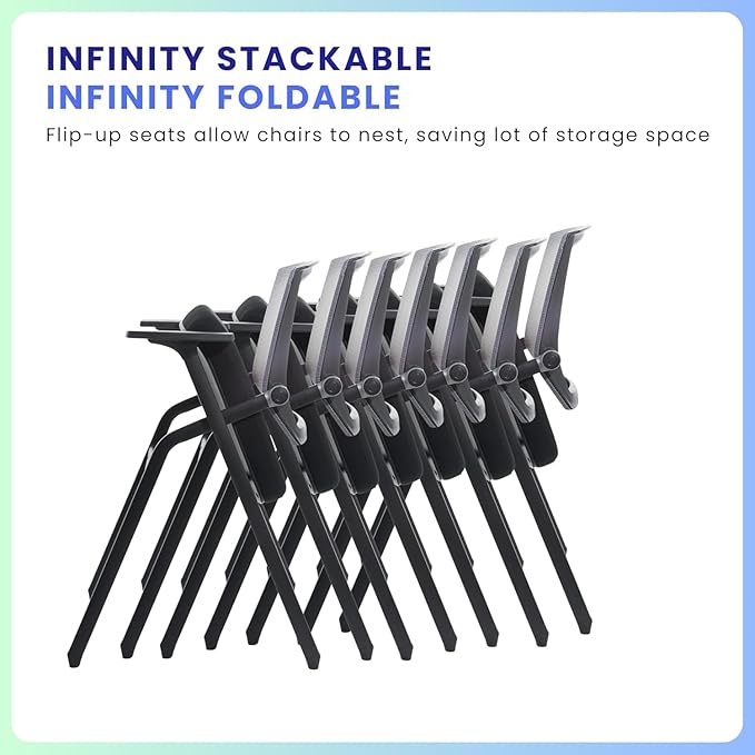 BLANEDUO, 10 Pack Foldable Office Chair with PU Wheels and Sliding Armrest-Ergonomic Mesh Bouncing Back, Stackable Conference Room Chair, Office Guest & Reception & Meeting Chair (Black)