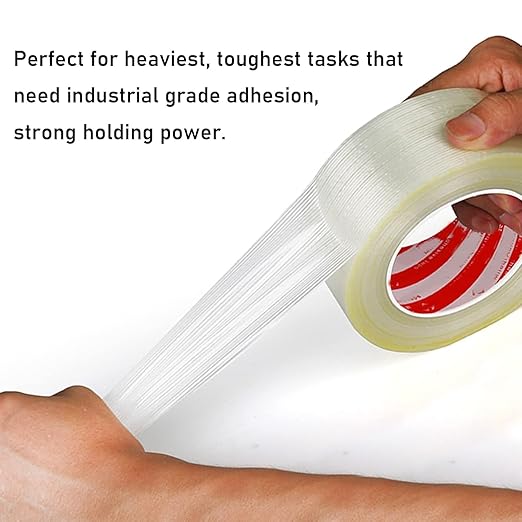 KAIY Strapping Tape 3 Roll, 1/2 inch x 60 yds Fiberglass Reinforced Packing Tape Heavy Duty, Wearproof Tape,100 lbs per inch Tensile Strength