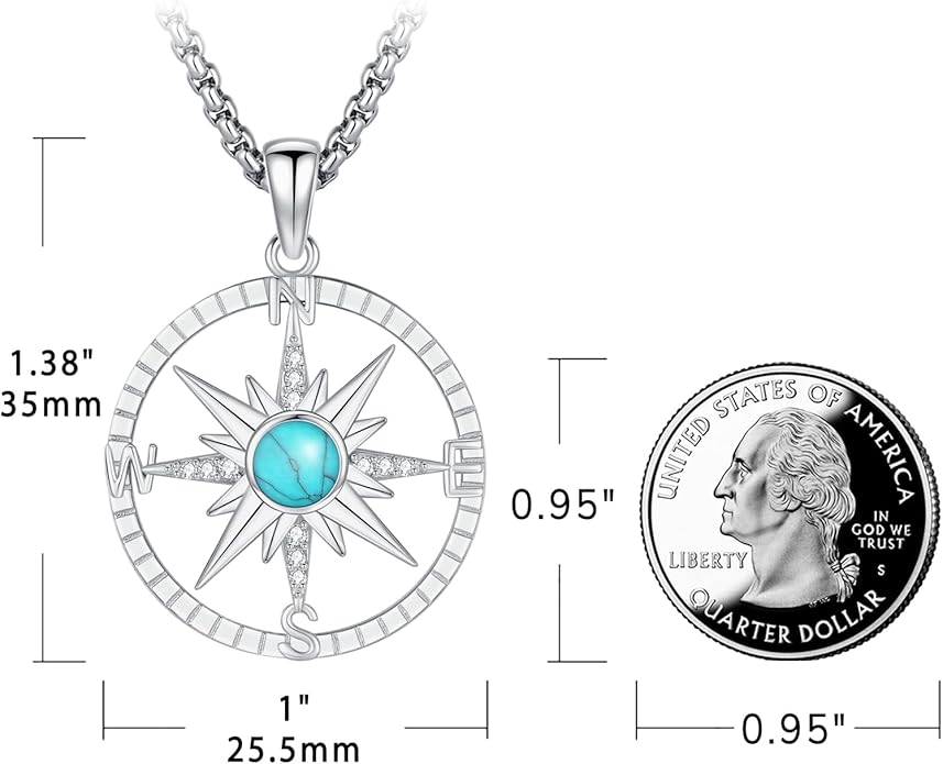 Compass Necklace for Women Men 925 Sterling Silver Pendant Urn Necklaces for Ashes Picture Locket Necklace Anchor Necklace Viking Necklace Crystals CZ Moonstone Abalone Shell Turquoise Compass Jewelry