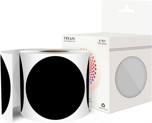 3 Inch Round Color Coding Labels (500 per Roll) - Colored Dot Stickers Round Labels for Inventory, Warehouse, Office Organizing - Black Circle Stickers