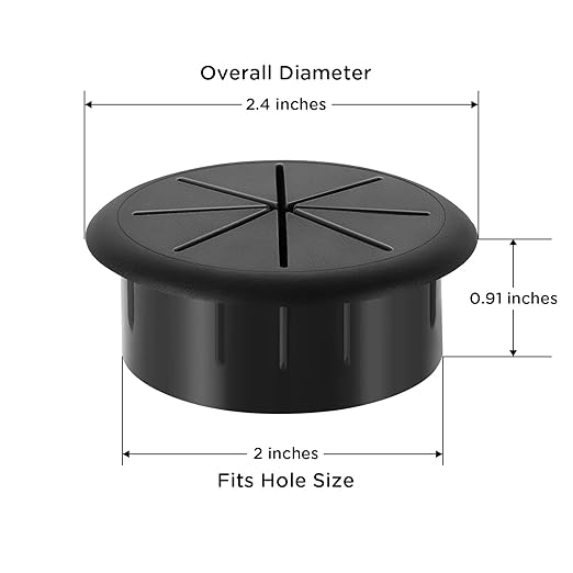 HYCC 2 Inch Desk Grommet Black, Desk Hole Cover for Cables, Flexible Cable Grommet - 5 Pack